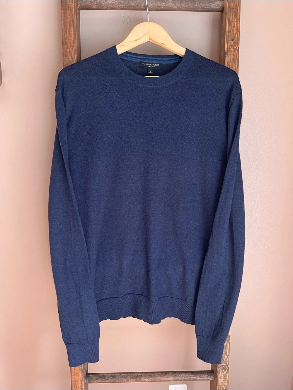 Banana Republic Men's Navy Crewneck Merino Wool Sweater